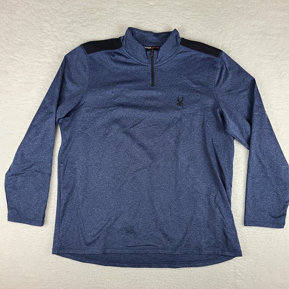 Spyder Active Sweater Mens Large Blue‎ Navy Quarter Zip Performance Tech Golf